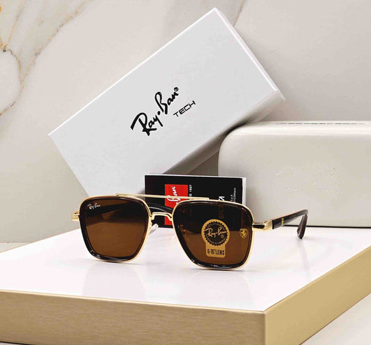 Ray-Ban Square Sunglasses Brown Steel Frame with Brown Shades