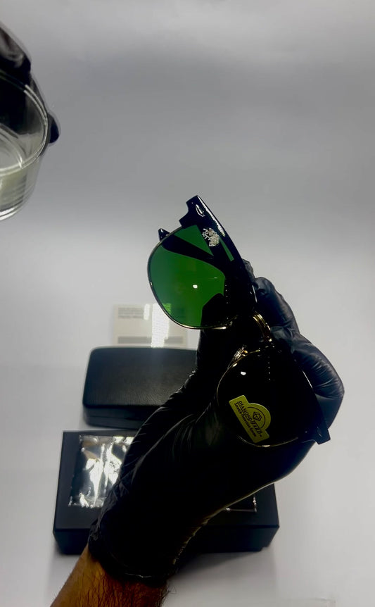 Clubmaster Classic Green Shade Gold Metal Frame